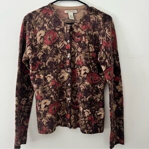 Sarah Spencer Multicolor Floral Cardigan lambs wool and angora rabbit hair sz Sm